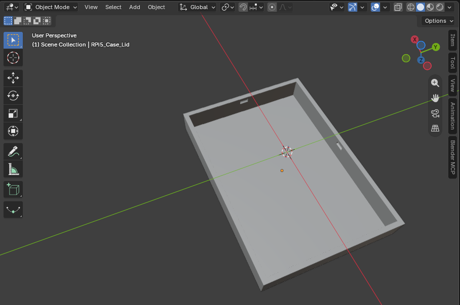 Claude generating enclosure lid in Blender
