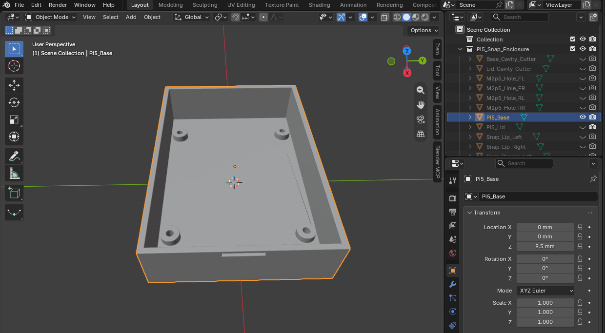 OpenAI Codex generating a Raspberry Pi 5 snap-fit enclosure base