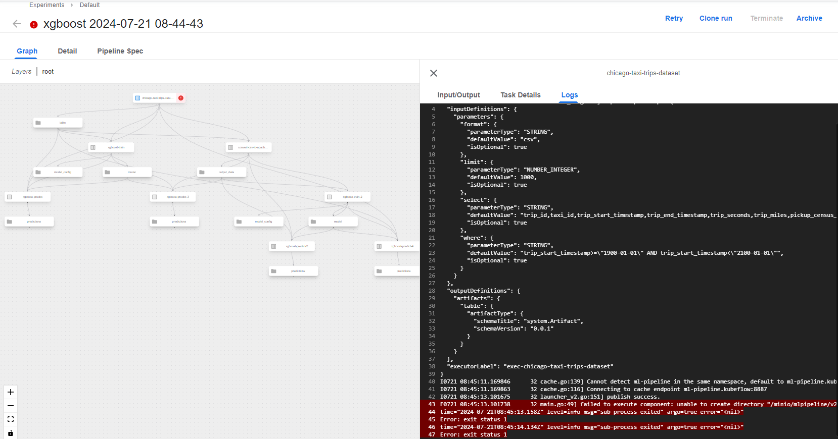 kfp-xgboost-pipeline-run-errors